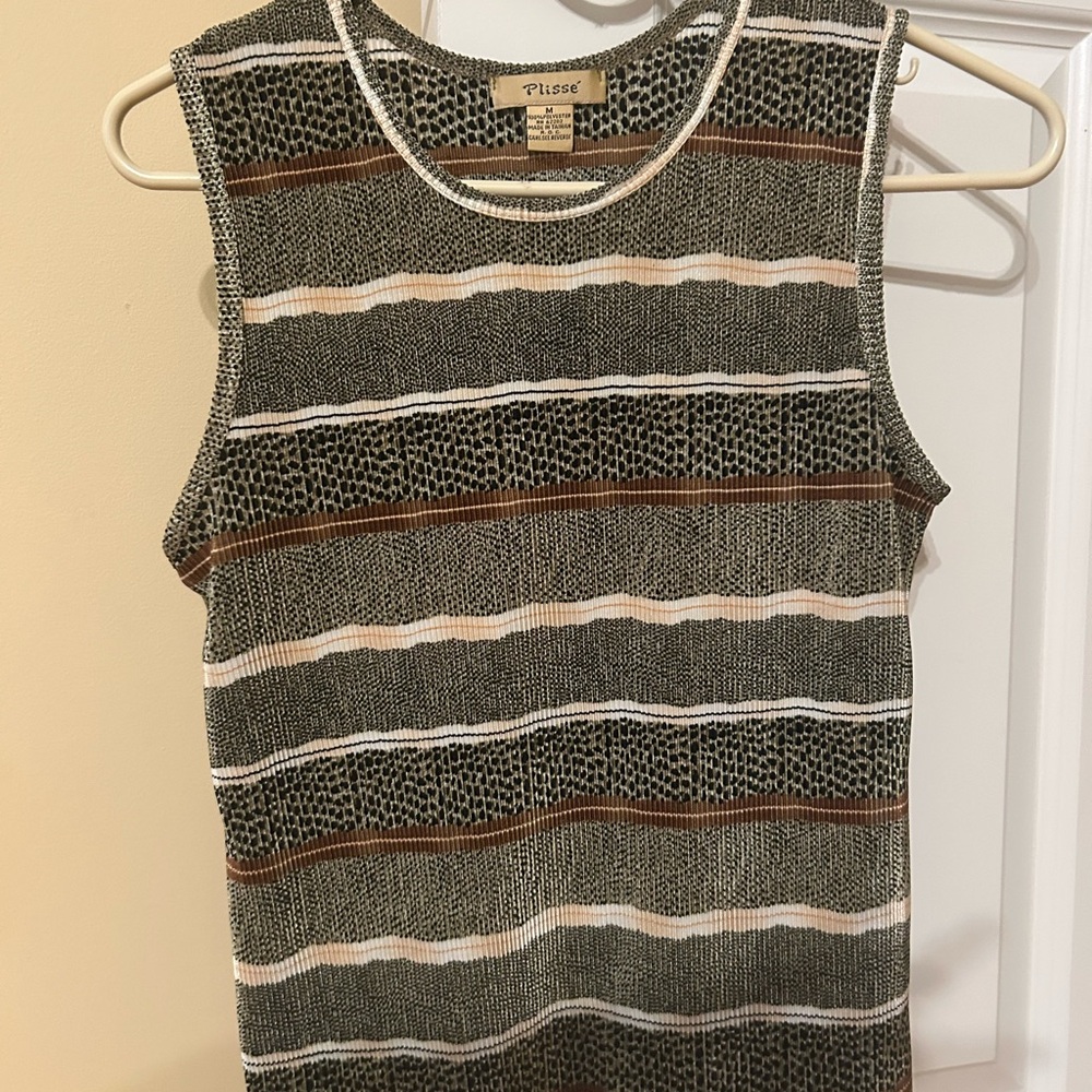 Plissé Black and Brown Patterned Top